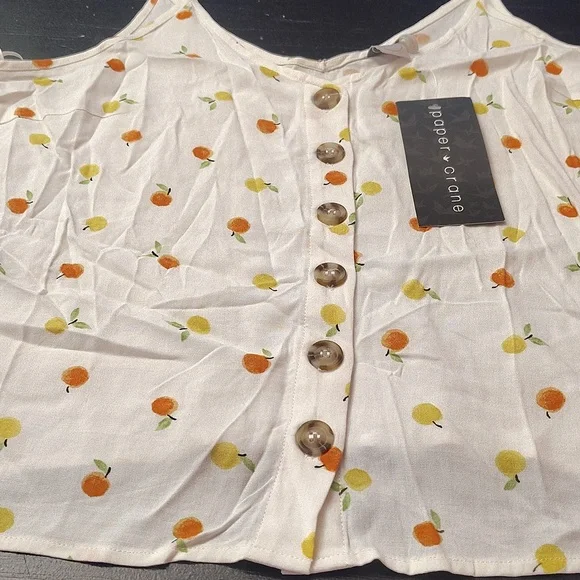 Paper Crane White Camisole with Orange and Green Accents - Picture 2 of 11